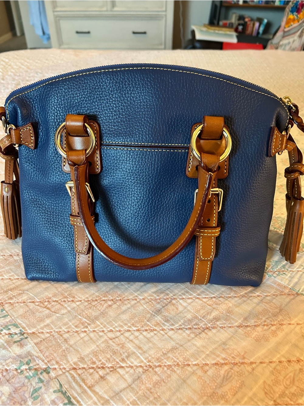 Dooney & Bourke Pebbled Leather Bristol Satchel in midnight blue, EUC! - Picture 3 of 16